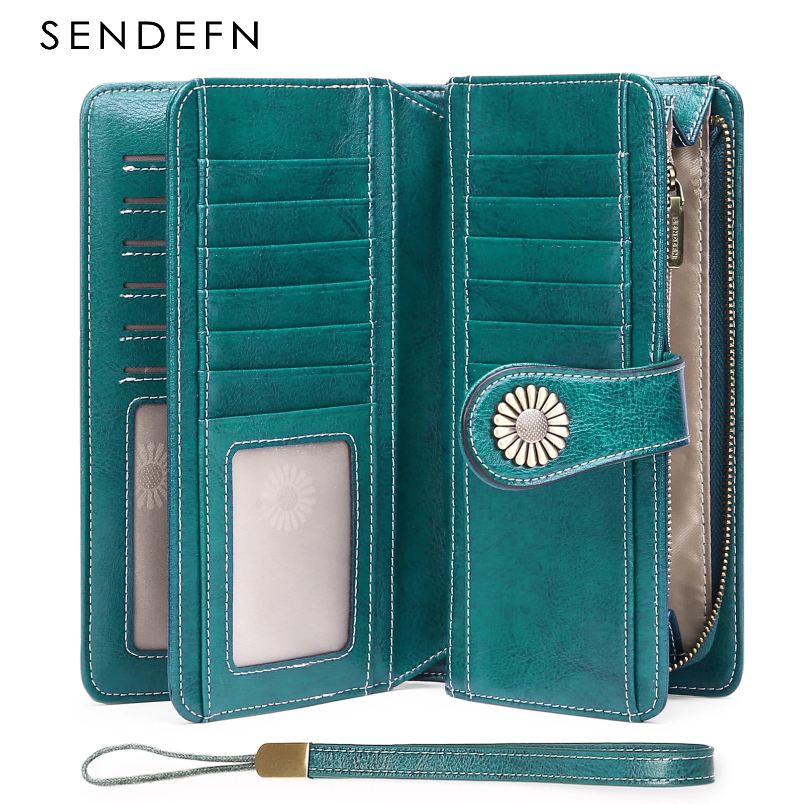 Женские кошельки SENDEFN, держатель для кредитных карт из натуральной кожи с RFID-блокировкой, браслет большой емкости, 24 слота для карт 5162