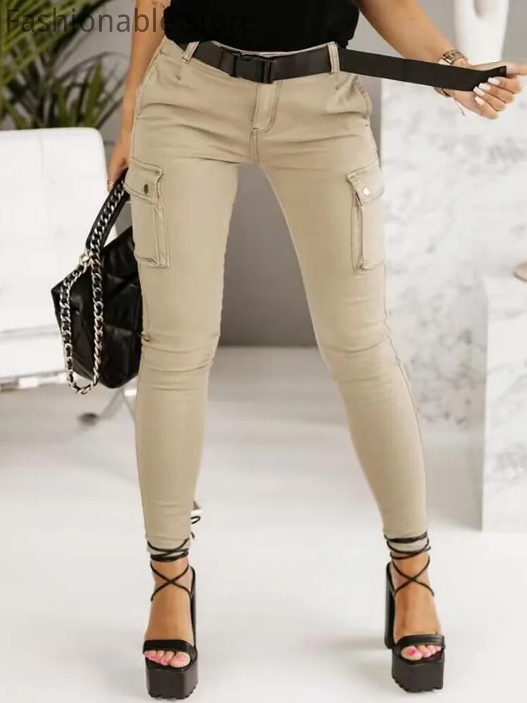 Женские повседневные узкие брюки с простым карманом без пояса