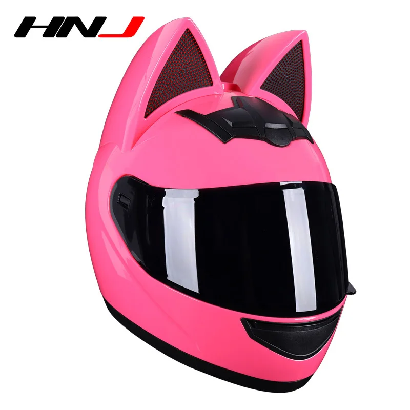 Женский мотоциклетный шлем С кошачьими ушками, Съемные шлемы для мотокросса с полным лицом, Мотоциклетный шлем, Оборудование для обеспечения безопасности мотоцикла