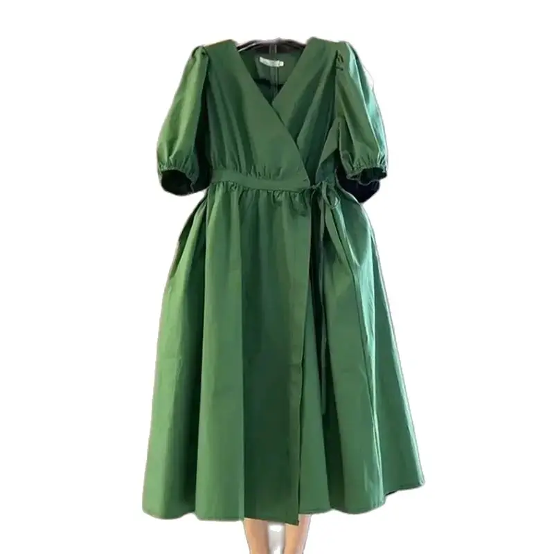 Женское Корейское темпераментное платье 2023, летняя новая модная куртка, платье с пузырчатыми рукавами, Элегантное женское платье Fat Sister на шнуровке