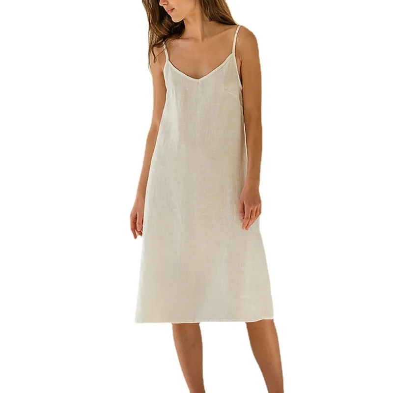 Женское платье с сексуальным регулируемым ремешком, без рукавов, с открытой стороной, льняное длинное платье, летний удобный наряд