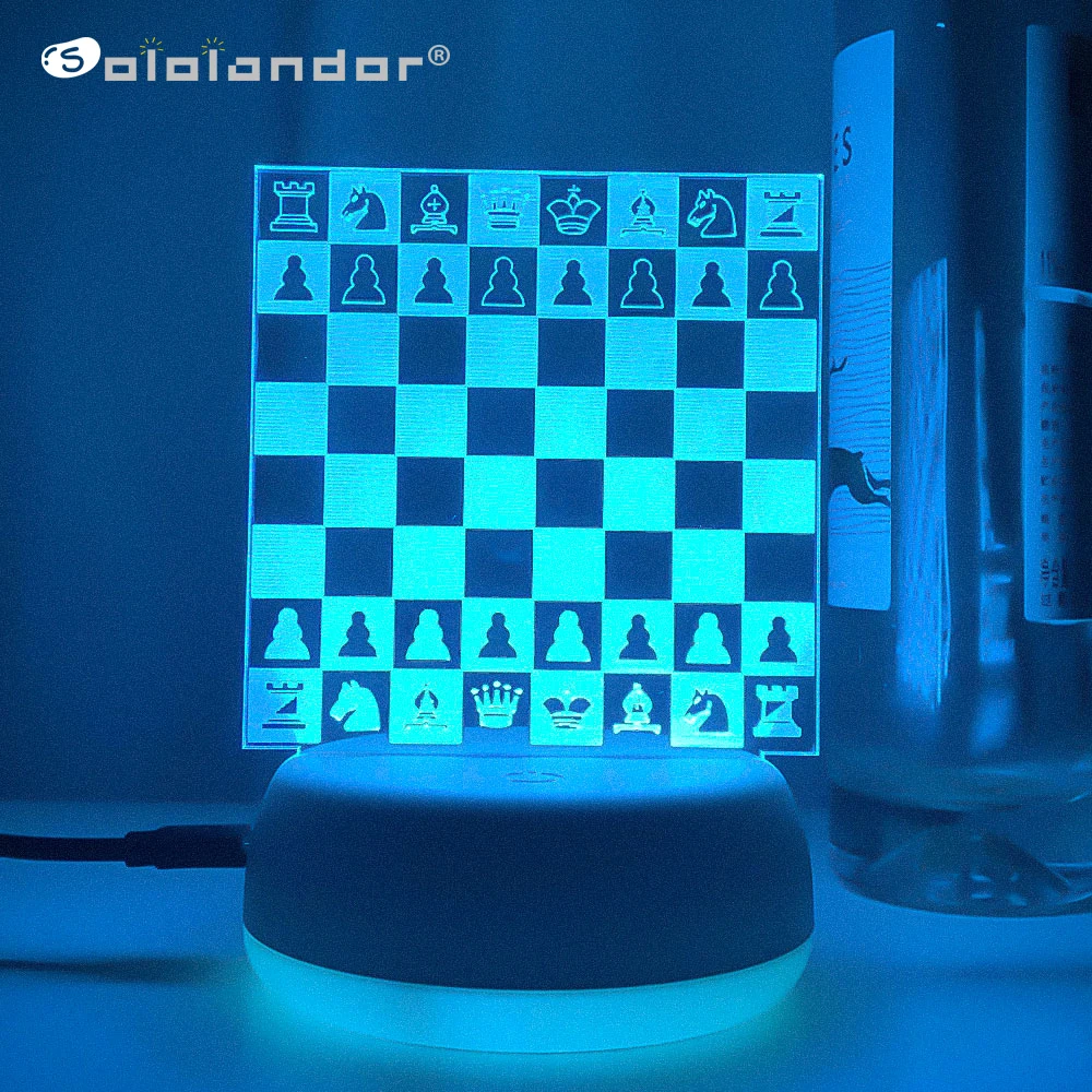 Игра в шахматы с 3D голограммой, декоративная настольная лампа для создания атмосферы в помещении, Рождественский подарок, светодиодная лампа с сенсорным управлением, Клетчатая доска