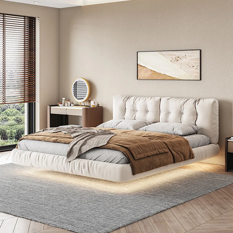 Индукционная лампа Cloud floating bed с итальянской подсветкой для спальни с двуспальной кроватью, роскошная современная кровать edge soft bag, тканевая кровать