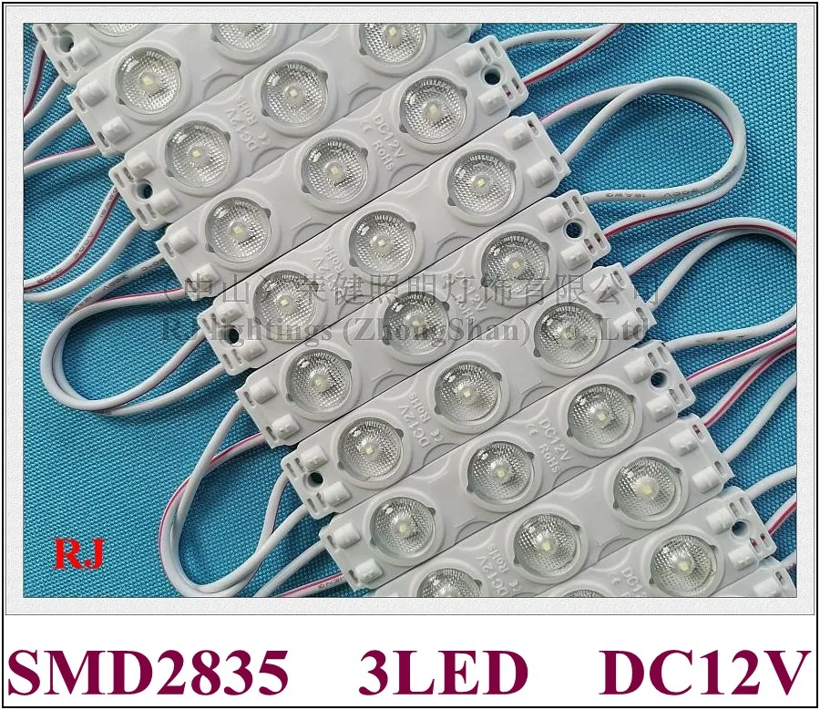 Инжекционный светодиодный световой модуль DC12V 74mm * 16mm * 8mm SMD 2835 3 LED 1.5W 200lm с диффузным объективом 170 градусов угол пучка алюминиевая печатная плата