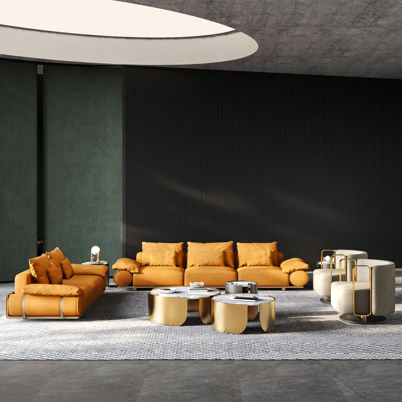 Итальянский минимализм, легкий роскошный кожаный диван, дизайнерский пуховик, высококачественная комбинация прямых диванов
