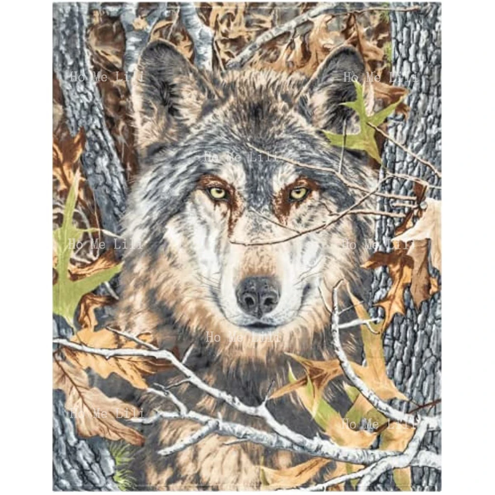 Камуфляжный волк, супер мягкое плюшевое одеяло с изображением волка, одеяло с животным принтом.Фланель, подходящая для всех сезонов.