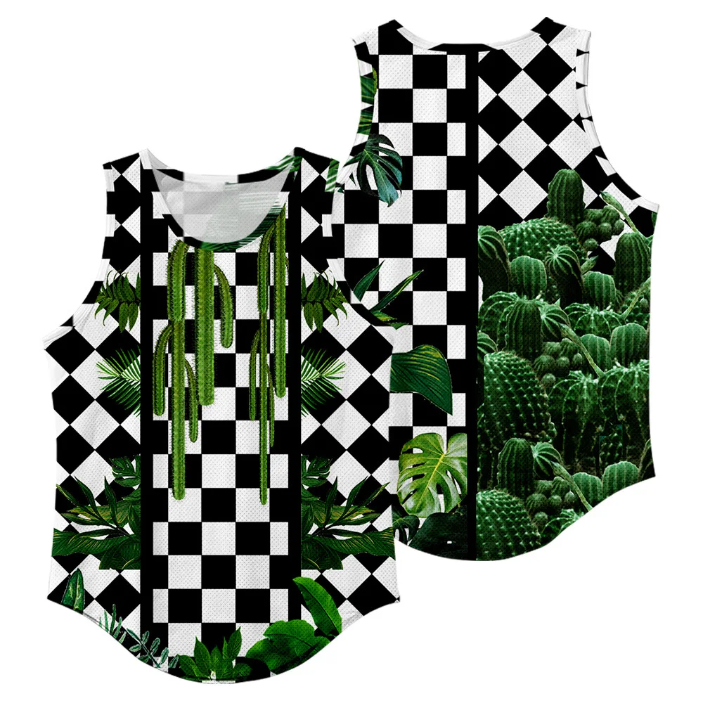 Комплект из джерси с принтом шахматной доски и кактуса, женская и мужская баскетбольная форма, тренировочный жилет для броска по воротам, шорты с карманами, спортивный костюм