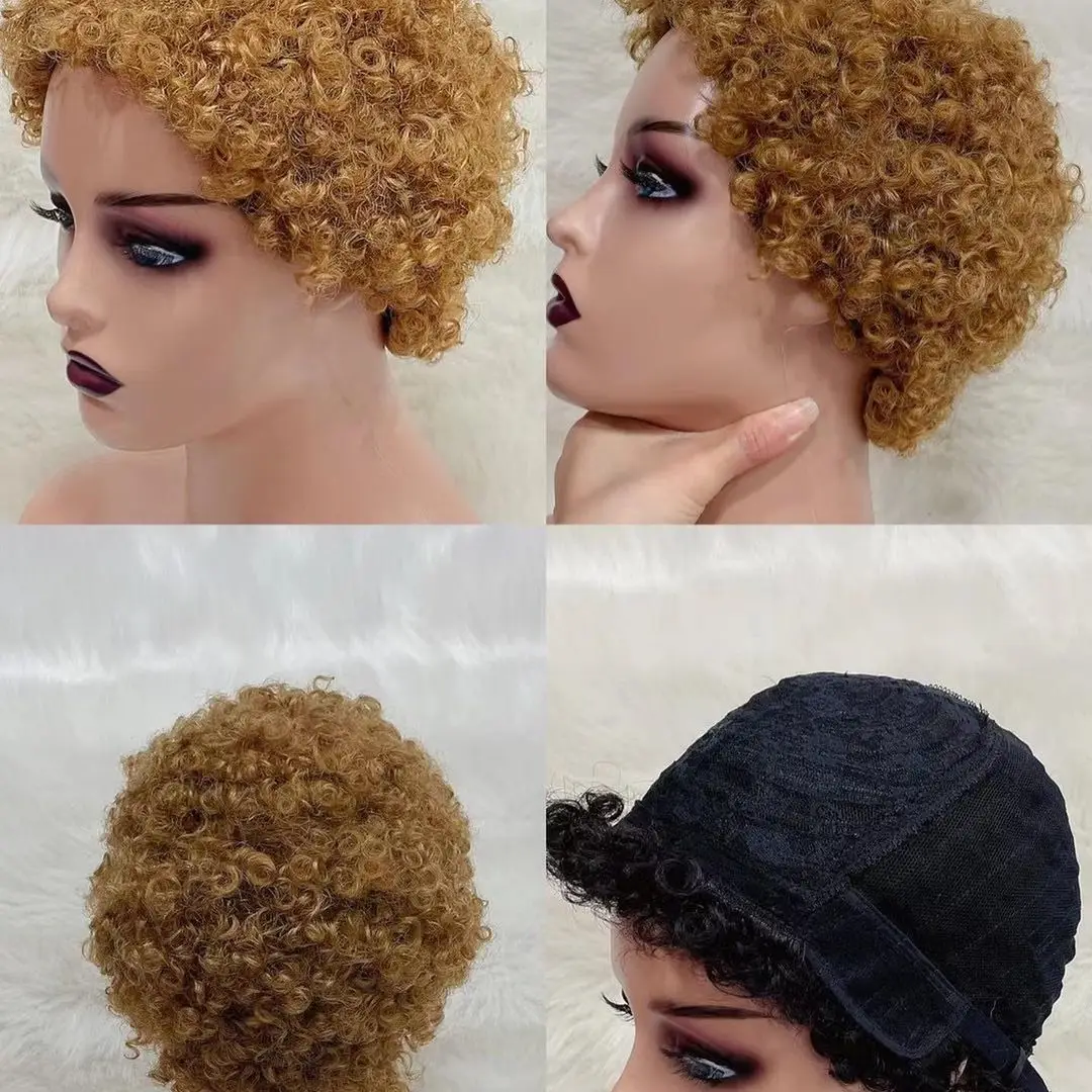 Короткие Вьющиеся Парики Pixie Cut Бразильские Человеческие Волосы Для Чернокожих Женщин Натуральные Черные Бесклеевые Афро Кудрявые Пушистые Парики Для Волос