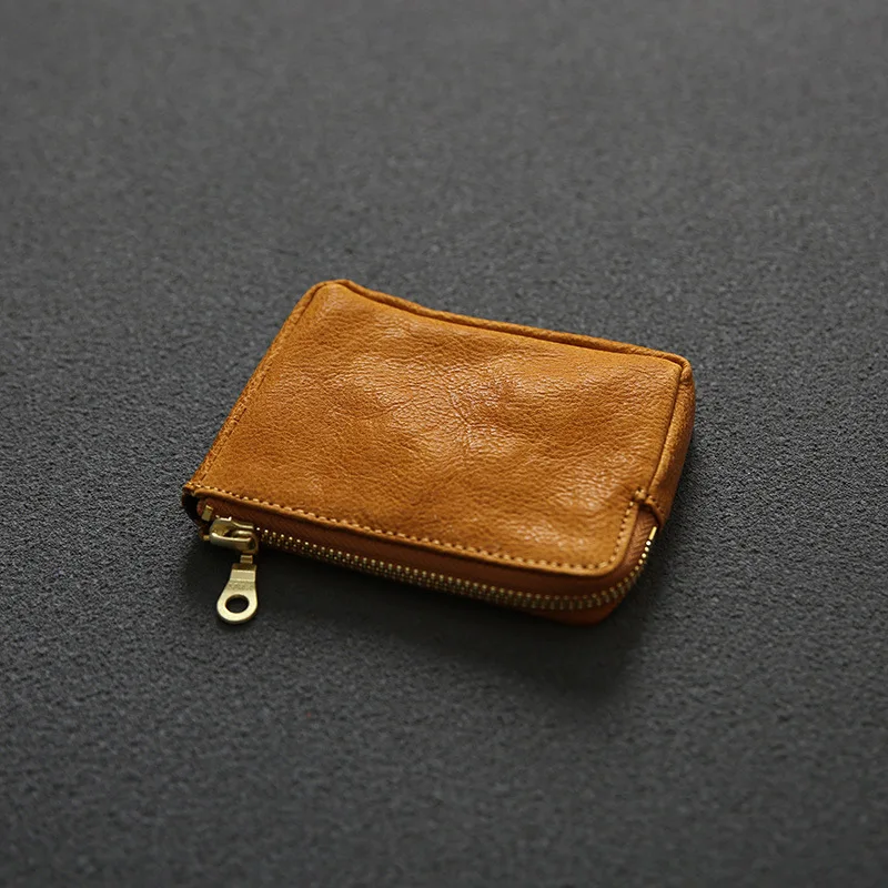 Кошелек из натуральной кожи для мужчин и женщин, оригинальный винтажный мужской кошелек из воловьей кожи ручной работы на короткой молнии с держателем для карт, сумка для денег