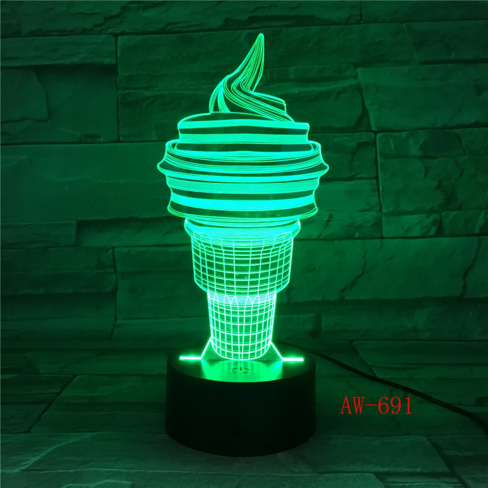 Креативная Лампа Для Мороженого 3D Deco Vision Настольный Ночник Многоцветный Сенсорный Датчик Led USB Настольный Светильник Lampara Baby Sleeping Light AW-691