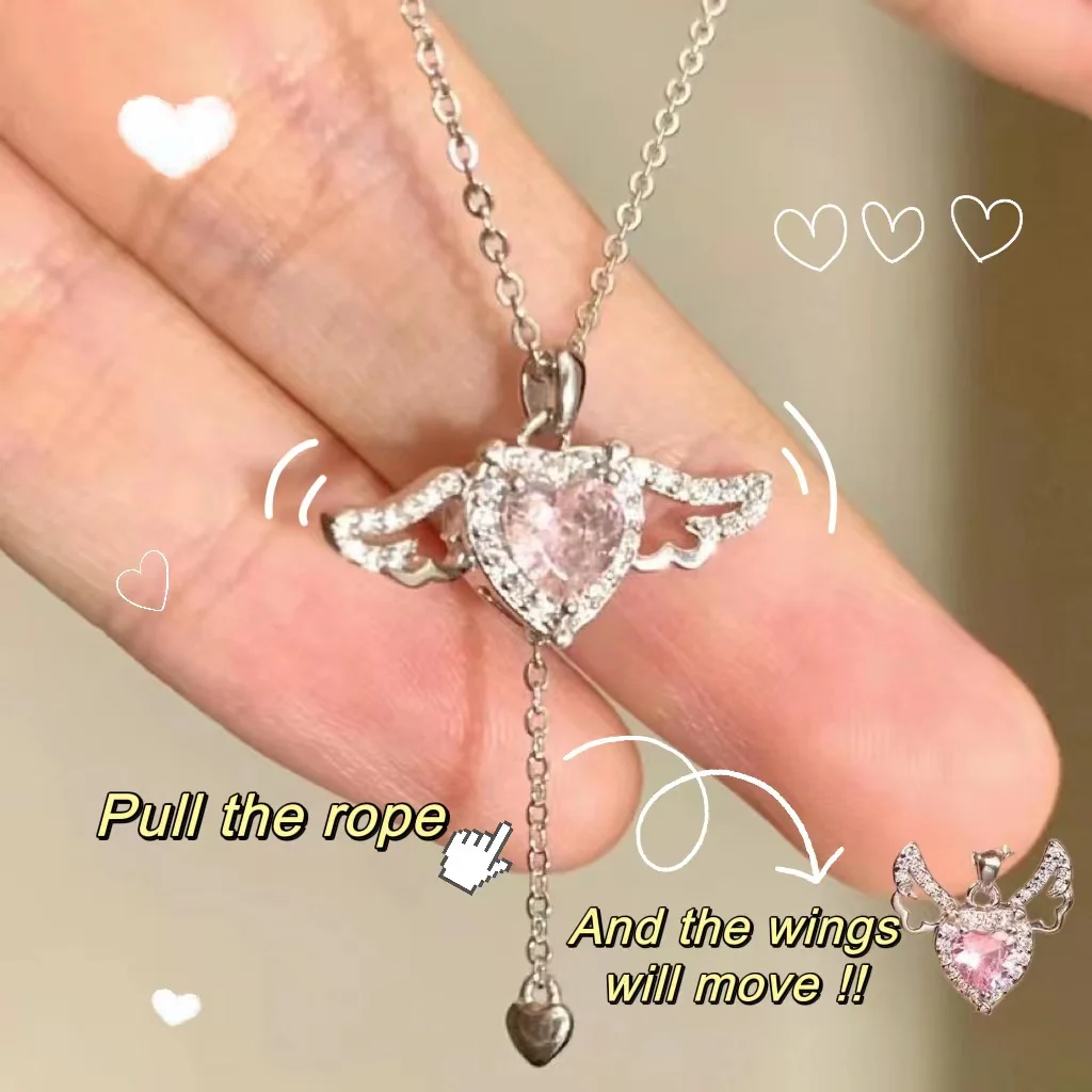 Креативное ожерелье с подвижной подвеской Love Wings для женщин, Романтическое ожерелье с крыльями Ангела Купидона, Цепочка на ключицу из розового Циркона, подарок жене на День рождения