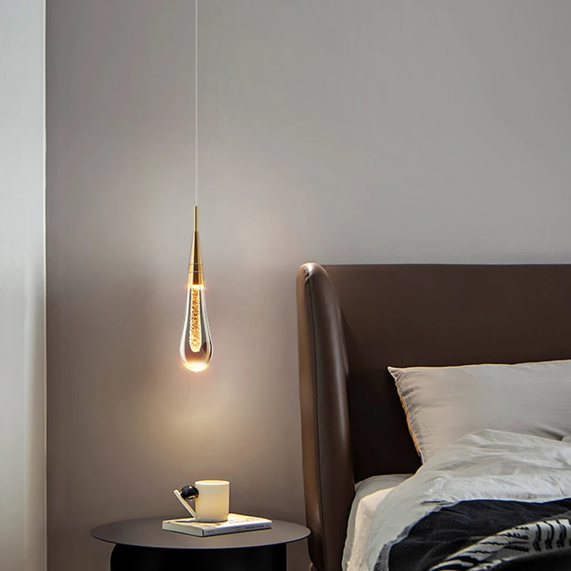 Креативный светодиодный подвесной светильник Water-drop мощностью 5 Вт, современный подвесной светильник из золотистого / черного стекла для спальни, гостиной, подвесной светильник из проволоки длиной 1,5 ~ 2 м