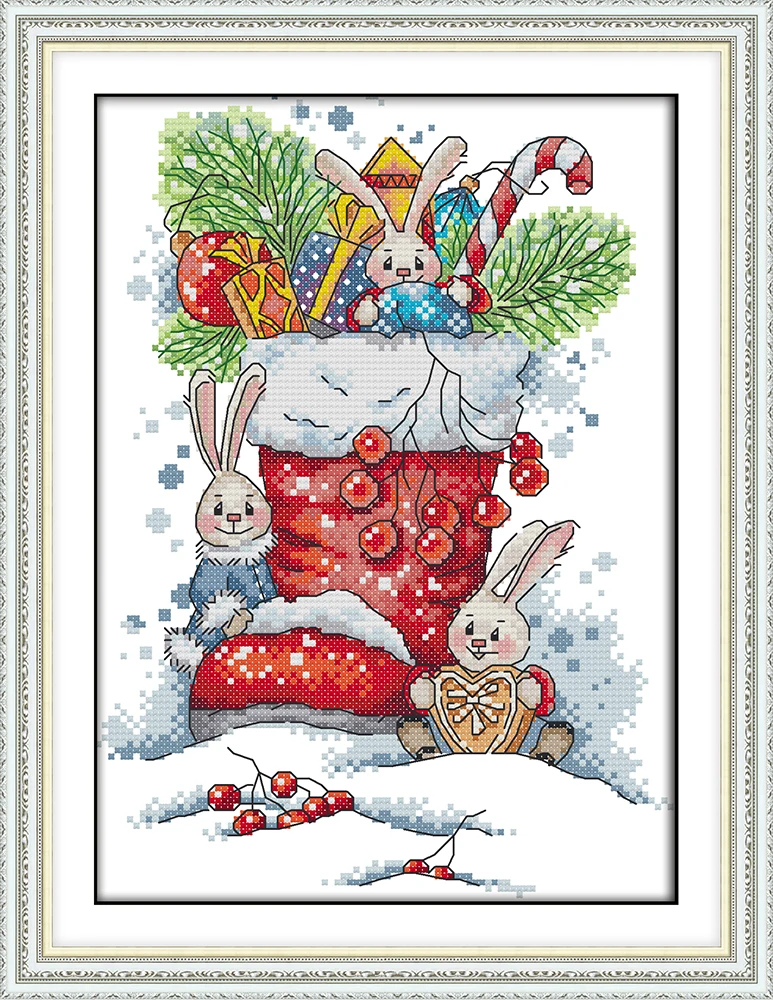 Кролик в рождественских сапогах набор для вышивки крестом aida 14ct 11ct количество принтов на холсте стежками вышивка DIY рукоделие ручной работы