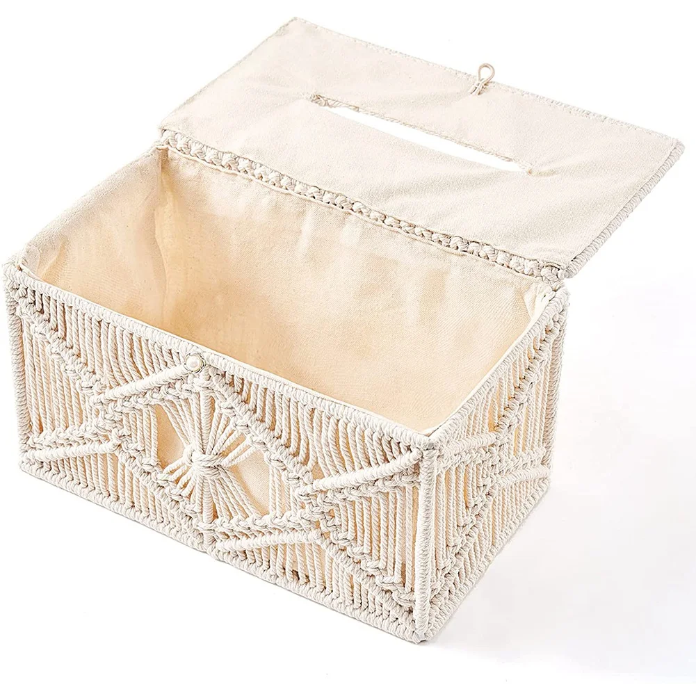 Крышка коробки для салфеток в стиле бохо, прямоугольный бумажный держатель для салфеток с пряжкой из бисера, Органайзер для салфеток в макраме, домашний декор