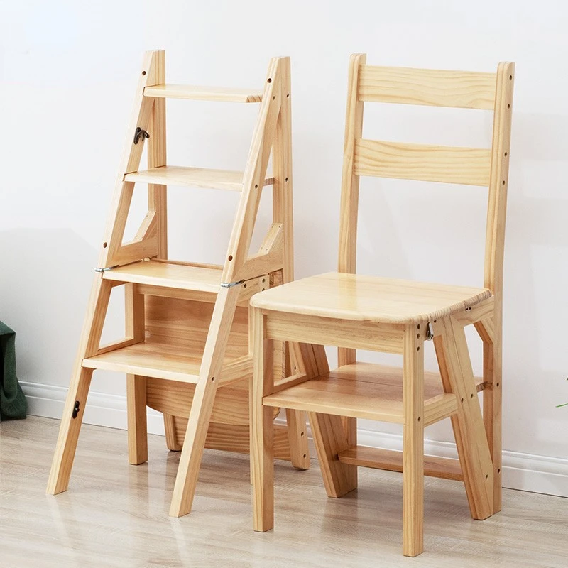 Кухонный табурет из массива сосны, бытовой многофункциональный стул-стремянка, откидной дизайнерский табурет-стремянка, Устойчивый несущий лестничный табурет