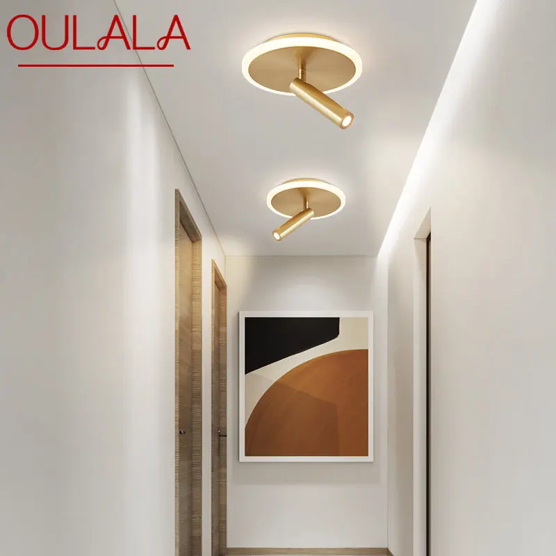 Латунные светильники OULALA Nordic для потолка, светодиодные прожекторы Modern Simplicity, золотые Поворотные прожекторы для домашнего декора, освещения крыльца и прохода.