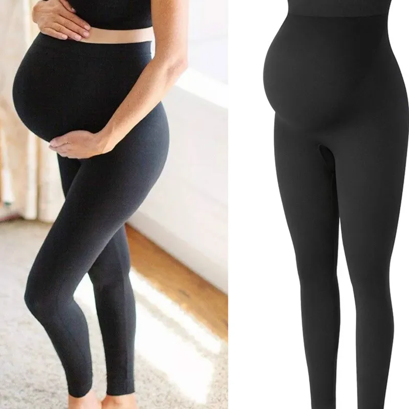 Леггинсы для беременных с Высокой Талией, Обтягивающая одежда для беременных женщин с Поддержкой живота, Трикотажные Леггинсы, Облегающие Брюки
