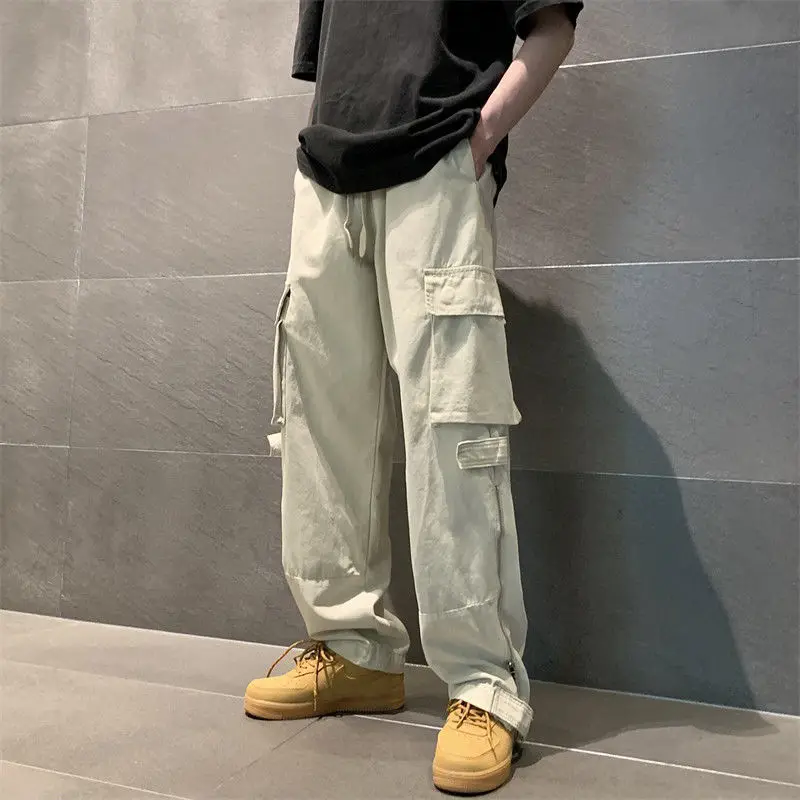 Летние новые комбинезоны с простыми карманами, мужские ретро-уличные свободные спортивные брюки в стиле хип-хоп, повседневные прямые широкие брюки унисекс