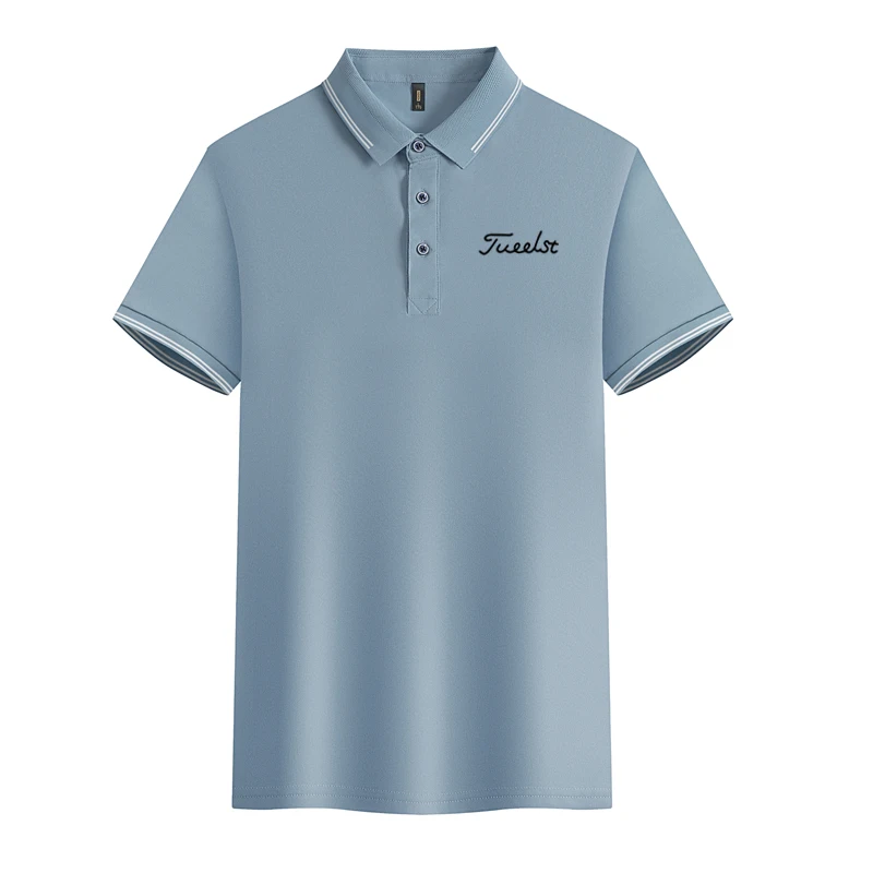 Летняя новая мужская рубашка поло для гольфа, мужские топы с отложным воротником, приталенный крой, однотонные дышащие поло на пуговицах, повседневная мужская рубашка для гольфа