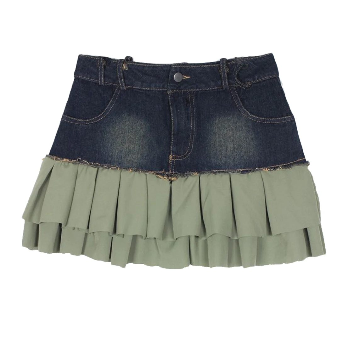 Лоскутные винтажные мини-джинсовые юбки для вечеринок, плиссированные юбки Y2K Kawaii, Летняя джинсовая юбка трапециевидной формы для девочек