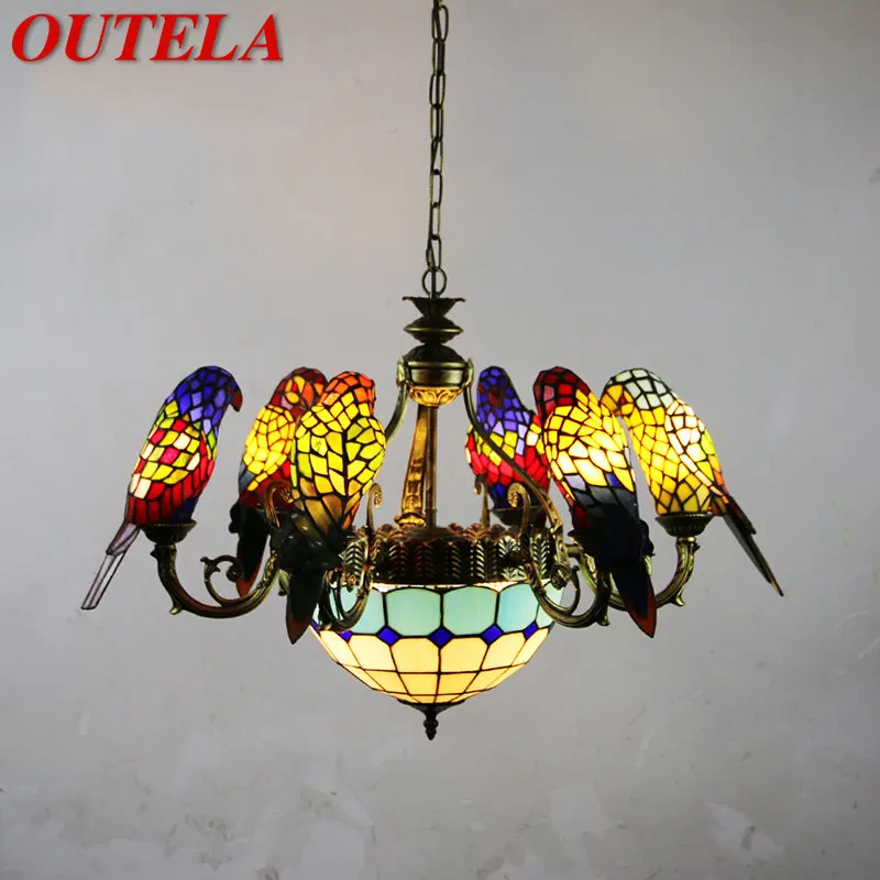 Люстра OUTELA Tiffany Parrot, светодиодная винтажная креативная подвесная лампа из цветного стекла, Декор для дома, гостиной, спальни, отеля