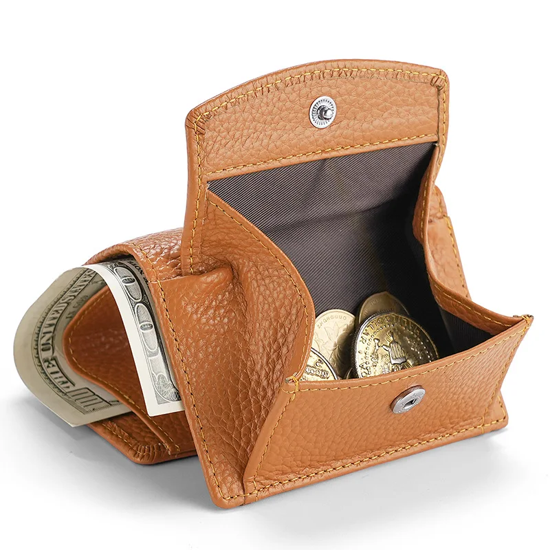 Маленький кошелек из воловьей кожи, короткий женский кошелек из натуральной кожи, сумка для размена монет