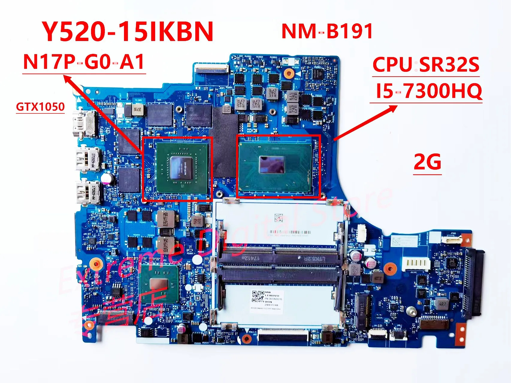 Материнская плата ноутбука nm-b191 применима к ноутбуку Lenovo y520-15ikbn i5-7300hq CPU 2G n17p-g0-a1/gtx1050 100% протестирована.