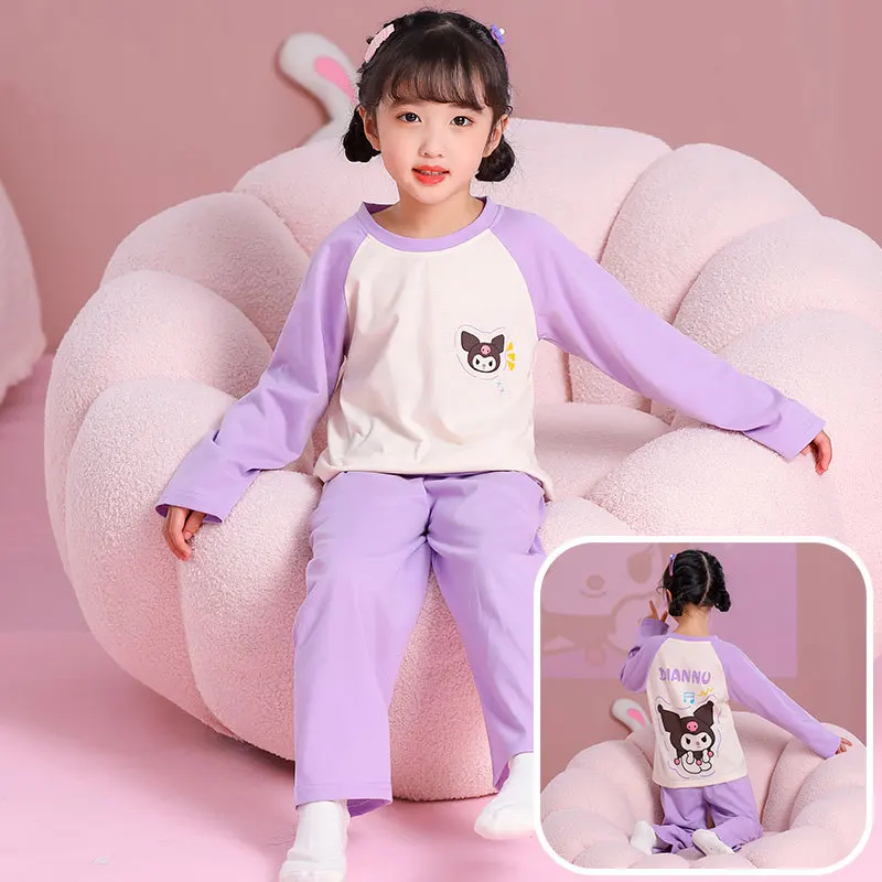 Милые детские пижамы из аниме Sanrioed Cinnamoroll, весна-осень, детская пижама Kuromi Melody с длинными рукавами, домашняя одежда для девочек, подарок