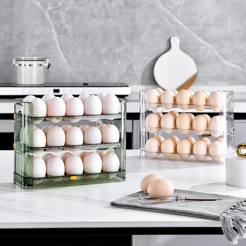 Многослойный ящик для хранения яиц, холодильник, Прозрачная банка для яиц, три слоя по 30 коробок для яиц, подставка для яиц на домашней кухне