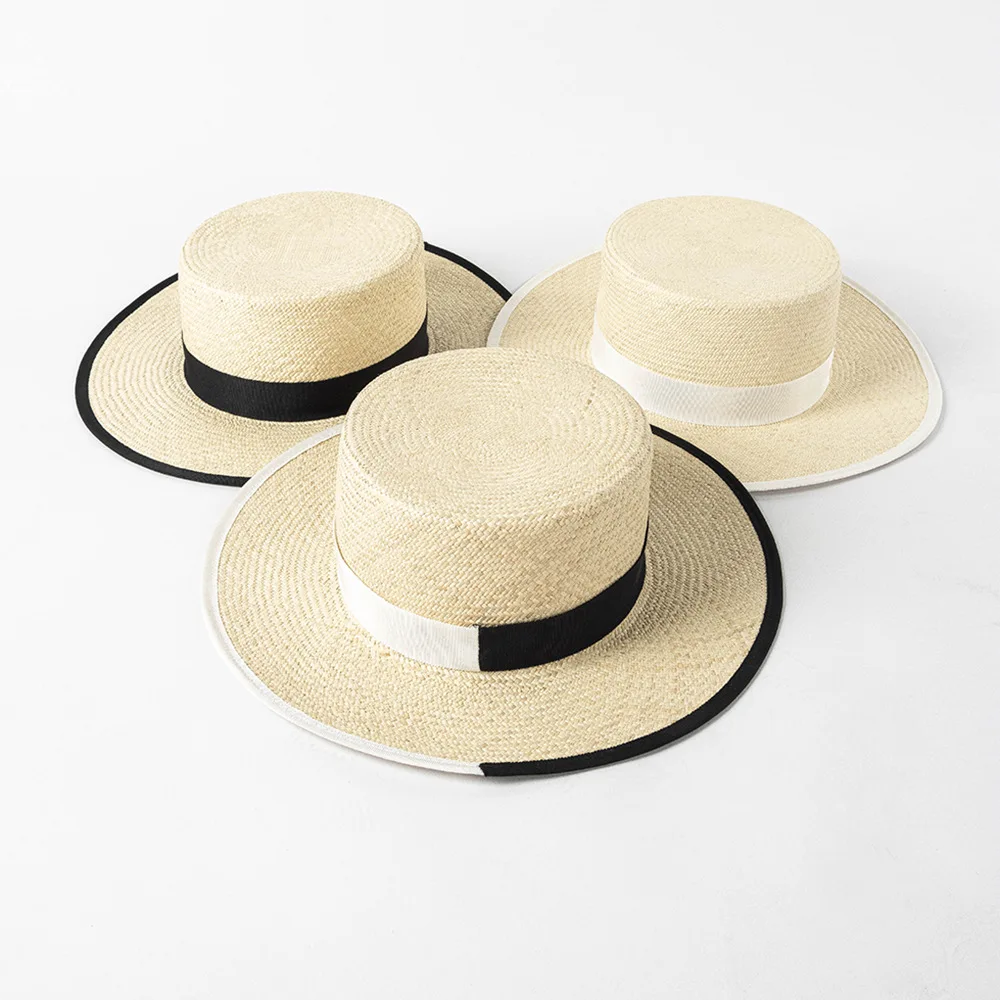 Модная вязаная соломенная шляпа с плоским верхом, натуральная латинская соломенная шляпа, солнцезащитный экран для пляжа, красная соломенная шляпа