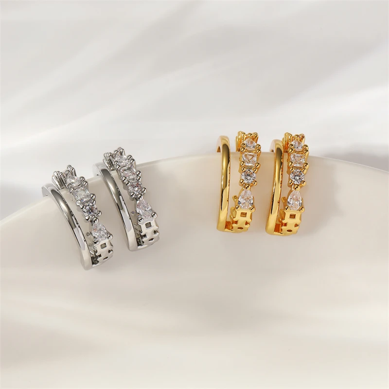 Модные женские серьги-кольца из циркония С-образной формы золотого цвета с металлическими кристаллами, милые серьги, шикарные украшения для свадебной вечеринки