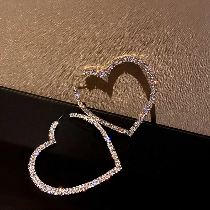 Модные серьги-кольца с кристаллами в виде большого сердца для женщин, бижутерия для дружбы с девушками, геометрические стразы, серьги, ювелирные изделия, подарки