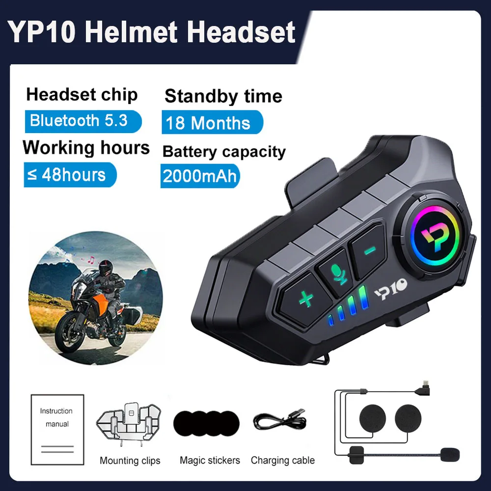 Мотоциклетный шлем Гарнитура Bluetooth 5.3 EDR 2000 мАч Беспроводные наушники Наушники IP67 Водонепроницаемые Шумоподавление Голосовое управление