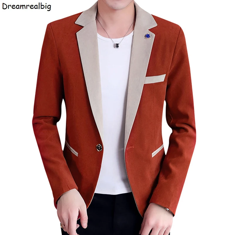Мужские повседневные блейзеры с цветными зазубренными лацканами на одной пуговице, новинка 2022 года, весенний Оранжевый пиджак, мужское пальто в корейском стиле