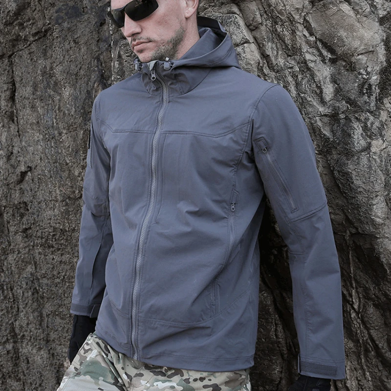 Мужское пальто для активного отдыха, тактическая износостойкая переносная ветровка с мягкой оболочкой, ветрозащитная водонепроницаемая куртка с капюшоном