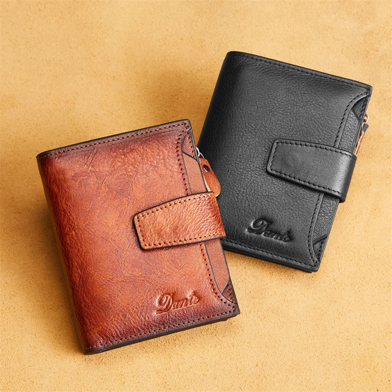 Мужской кошелек в стиле ретро с застежкой-молнией большой емкости, верхний слой из воловьей кожи, кошелек