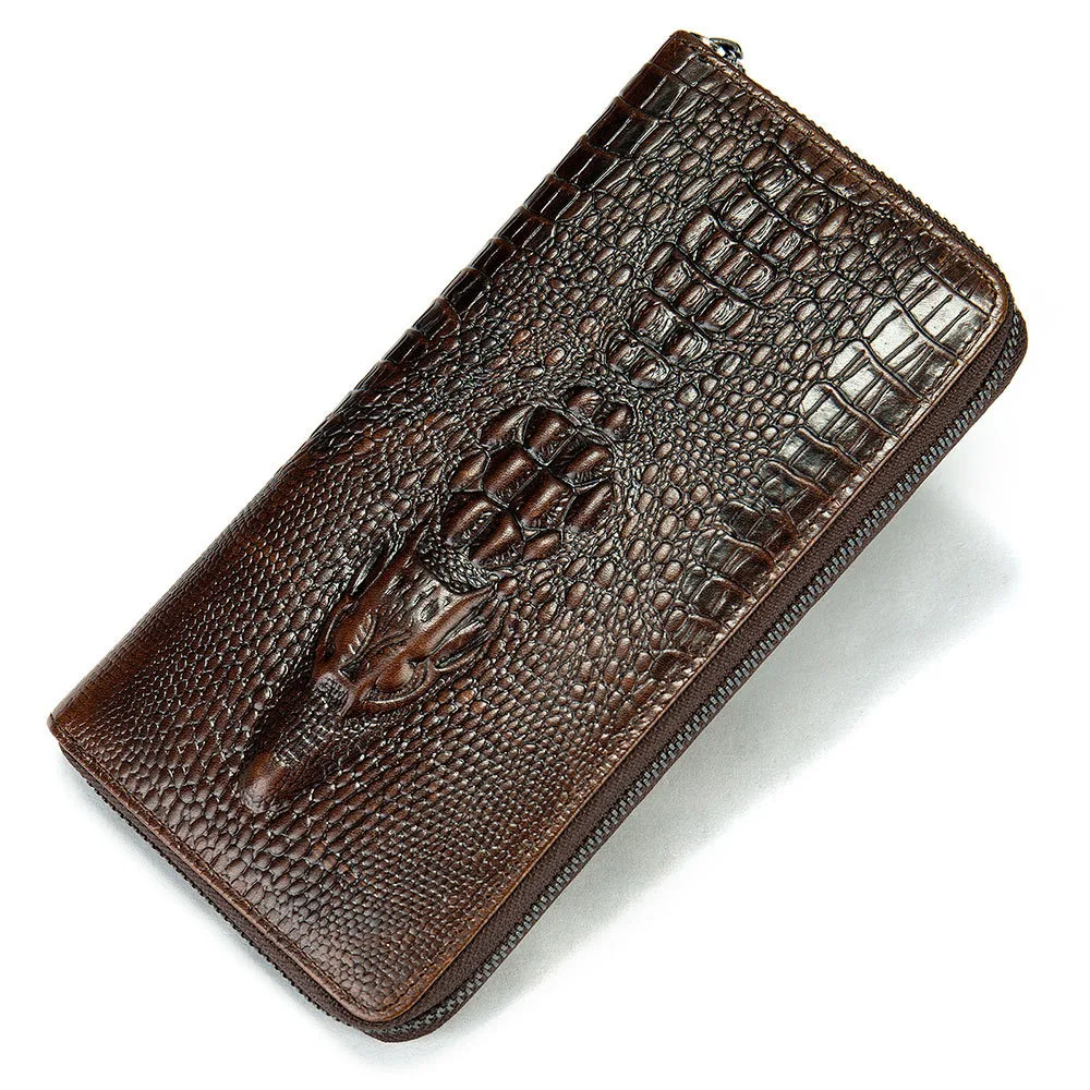 Мужской кошелек из натуральной кожи, длинный кошелек с крокодиловым узором, деловая сумка с несколькими картами, кошельки из воловьей кожи, сумка для телефона, подарки для мужчин