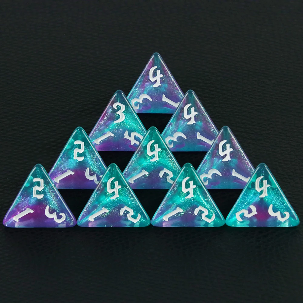 Набор Многогранных Кубиков D4 Dice 10шт Двухцветные Блестящие 4-Сторонние Кубики для Настольных Игр DND RPG Аксессуары