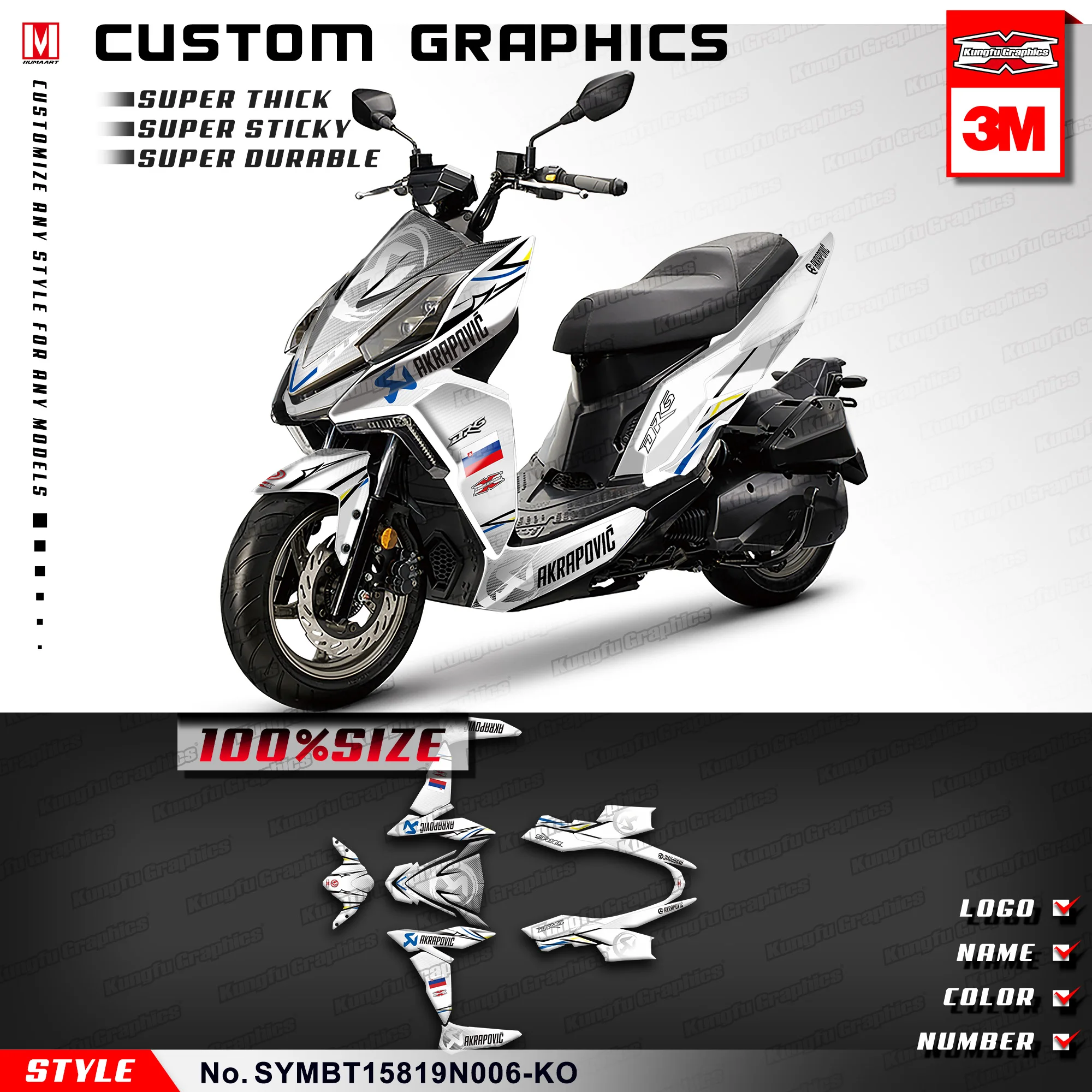 Наклейки с наклейками KUNGFU GRAPHICS для мотоциклов В Комплекте с Виниловыми Обертками для SYM DRG BT 2019 2020, Настраиваемые