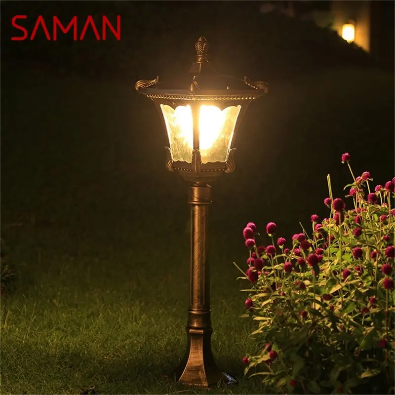 Наружные газонные фонари SAMAN, ретро-коричневая садовая лампа, светодиодная водонепроницаемая IP65, декоративная для дома, двухуровневая