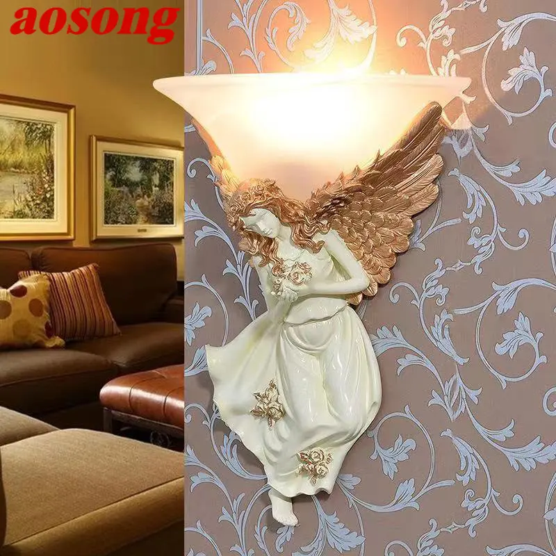 Настенный светильник AOSONG Modern Angel для помещений, светодиодный Скандинавский Винтажный креативный светильник-бра из смолы для домашнего декора гостиной спальни