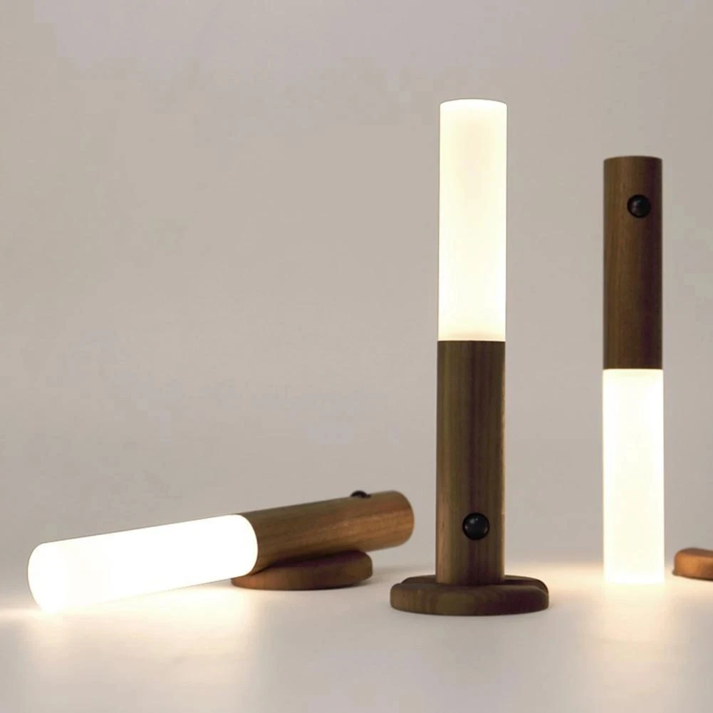 Настенный светильник с деревянным датчиком, светодиодный ночник, перезаряжаемая настольная лампа с интеллектуальным корпусом, лампа для внутреннего шкафа