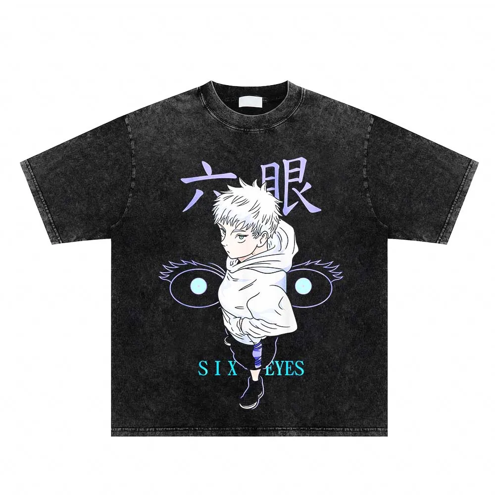 Негабаритная винтажная футболка с выстиранным рисунком Аниме, Манги, Хлопковые топы с коротким рукавом, уличная одежда Harajuku, футболки Унисекс