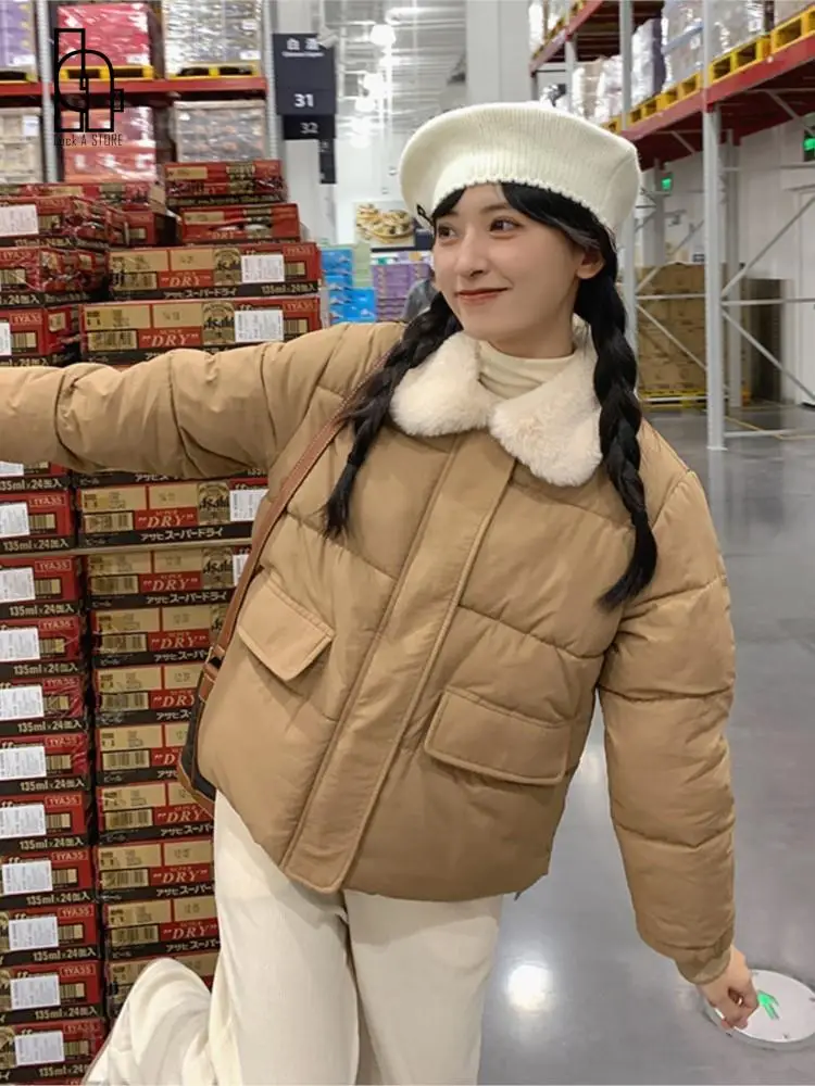 Новая зимняя хлопковая куртка Женская короткая в Корейском стиле, свободные парки на молнии с хлопковой подкладкой, женские теплые пальто с утолщенным карманом