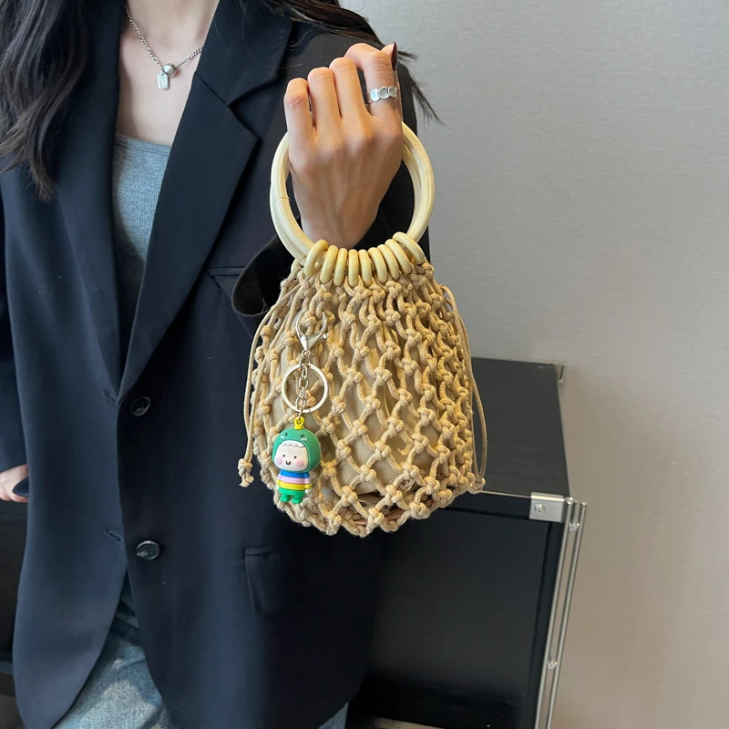 Новая модная ручная сумка Circle, сплетенная из хлопчатобумажной веревки, полая овальная маленькая сумка, модный простой тренд, Дамский досуг, Сто сумок для хранения