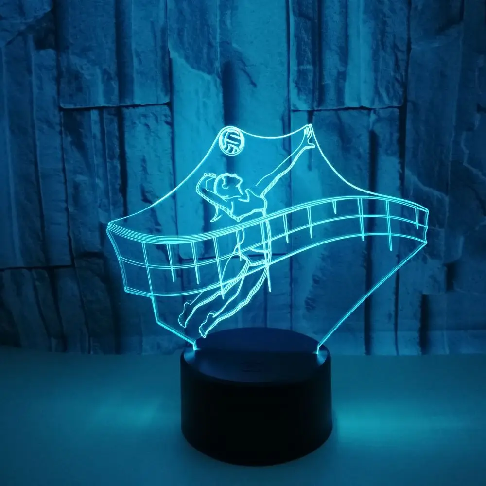 Новая спортивная красочная 3d маленькая настольная лампа для игры в волейбол, красочная современная сенсорная 3d маленькая ночная настольная лампа