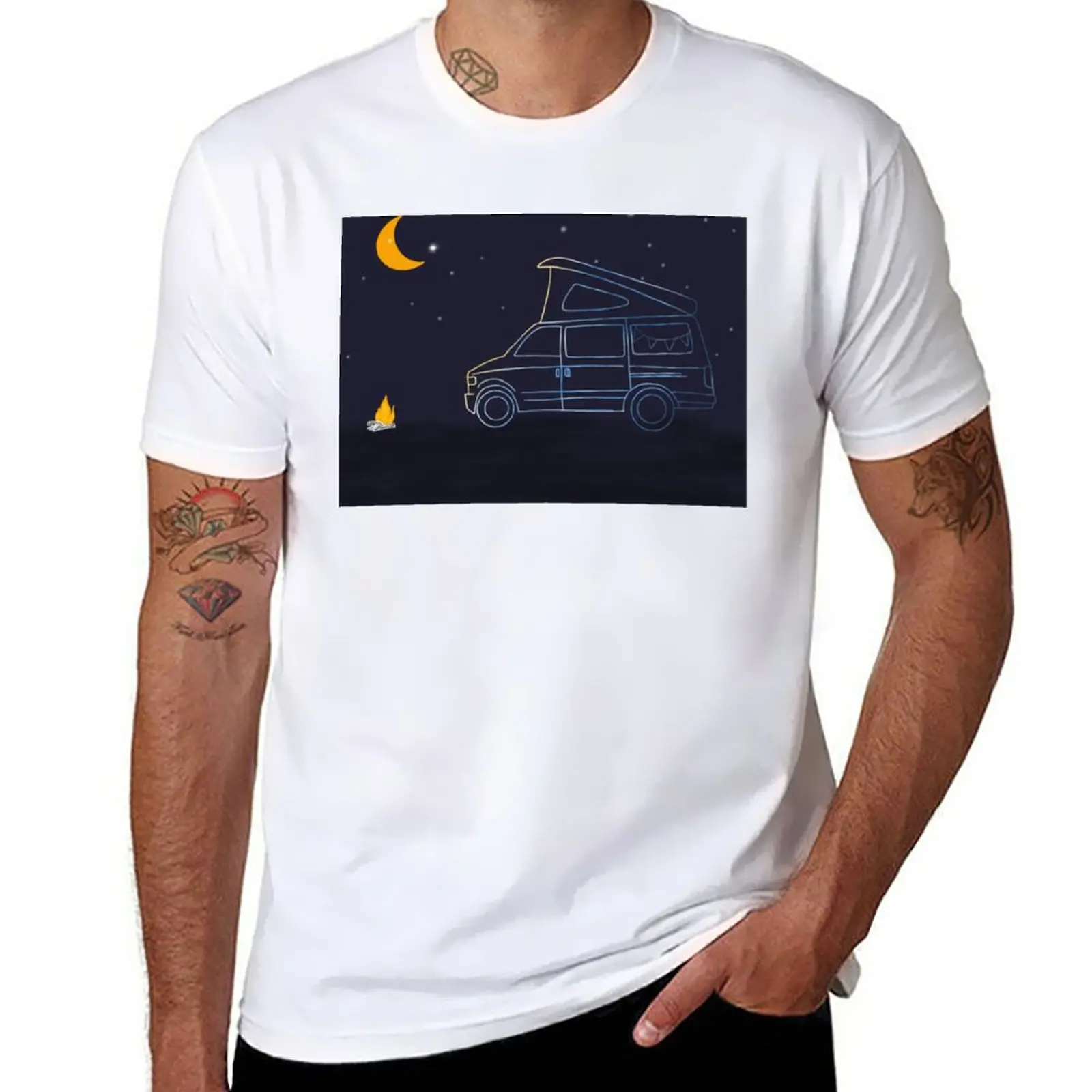 Новая футболка Camper van under the stars, кавайная одежда, футболки для мальчиков, топы больших размеров, короткая футболка, мужская одежда