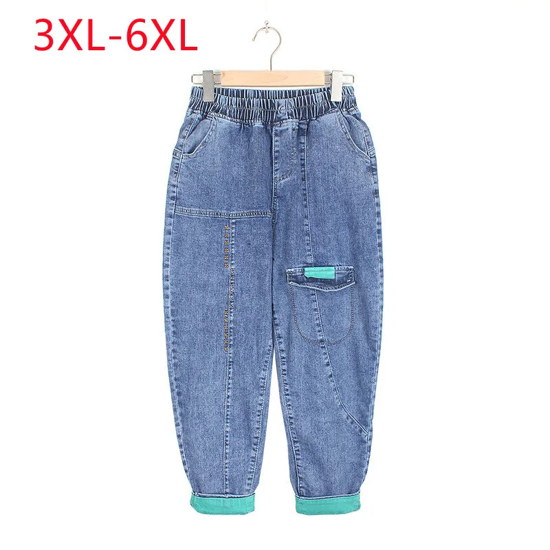 Новинка 2023, женские весенне-осенние брюки большого размера для женщин, синие джинсы большого размера 3XL 4XL 5XL 6XL