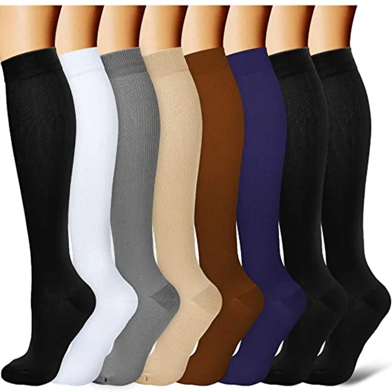 Новые компрессионные носки для бега, чулки до колена, мужские женские спортивные носки, подходящие для марафона, кроссфита, велоспорта, футбола, варикозного расширения вен