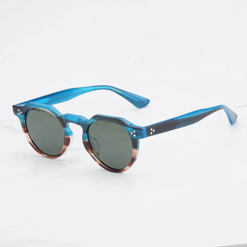 Оригинальные классические круглые солнцезащитные очки цвета морской волны Хай-стрит, мужские оттенки, дизайн в стиле пэчворк, 100% ацетат ручной работы, солнечные очки